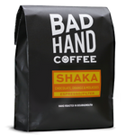 One kilo bag of Shaka espresso filter blend. Hand roasted in Bournemouth from Bad Hand Coffee.