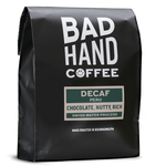 Bad Hand Decaf Coffee, speciality coffee, sold in 250g or 1kg as whole beans or ground to your brew method.