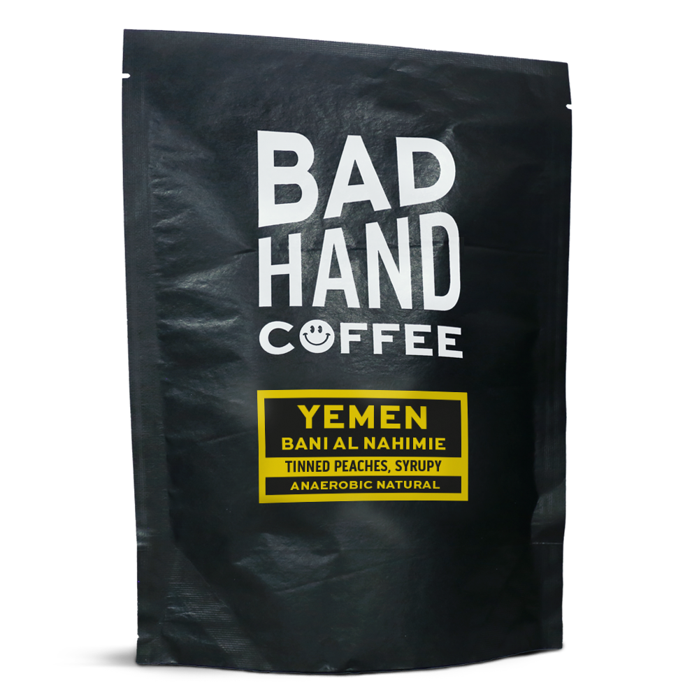 Two fifty gramme postal bag of single origin from Yemen, taste notes: tinned peaches, syrupy. Roasted fresh to order from Bad Hand Coffee. Available as whole bean or we can grind it to suit your home brew method. These bags are 100% paper and home compostable. 