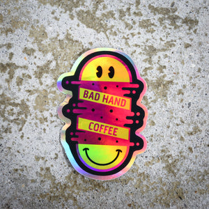 Bad Hand Coffee sticker pack, contains five waterproof stickers of various styles.