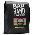One kilogram bag of Roaster’s Choice. Roasted fresh to order from Bad Hand Coffee. Available as whole bean or ground to your brew method. These bags are 100% paper and home compostable.
