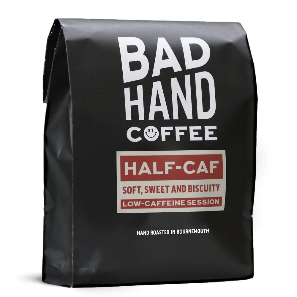 Bad Hand Coffee Half-Caf blend, speciality coffee, espresso/filter sold in 250g or 1kg as whole beans or ground to your brew method.