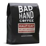 One kilogram  bag of Half-Caf, low caffeine session coffee - taste notes: soft, sweet and biscuity. Roasted fresh to order from Bad Hand. Available as whole bean or ground to your home brew method.
