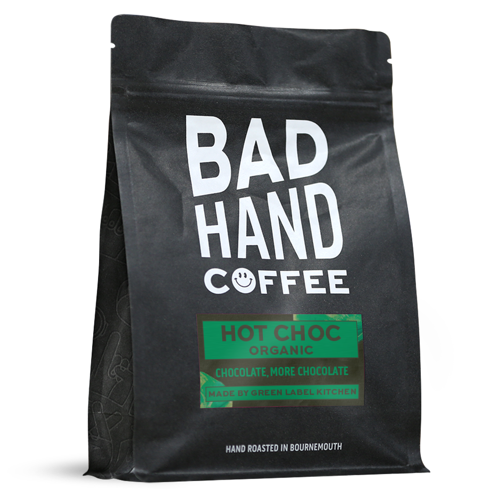 Green Label Kitchen organic hot chocolate by bad hand coffee, sold in 250g