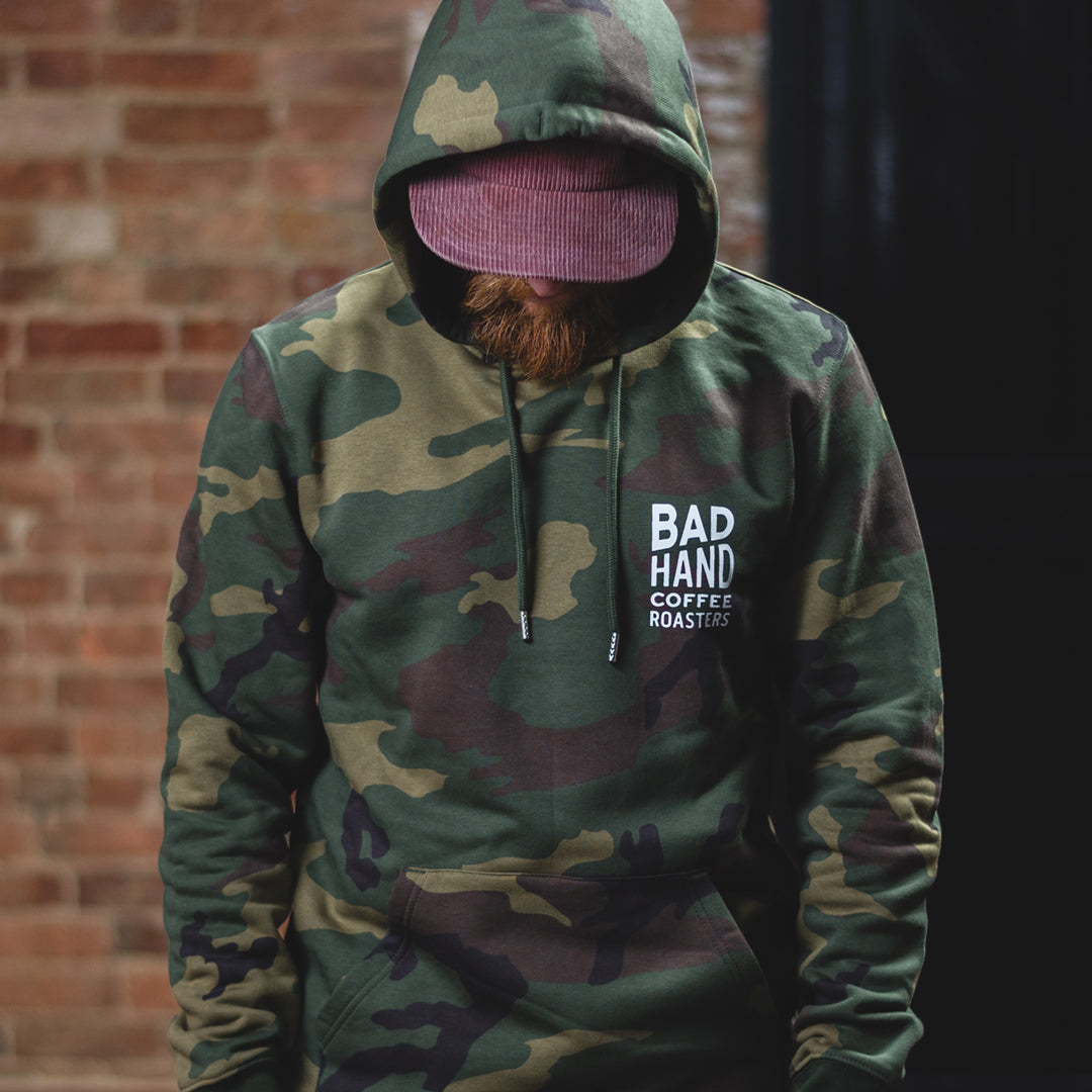 Organic Camo Bad Hand Coffee Hoodie