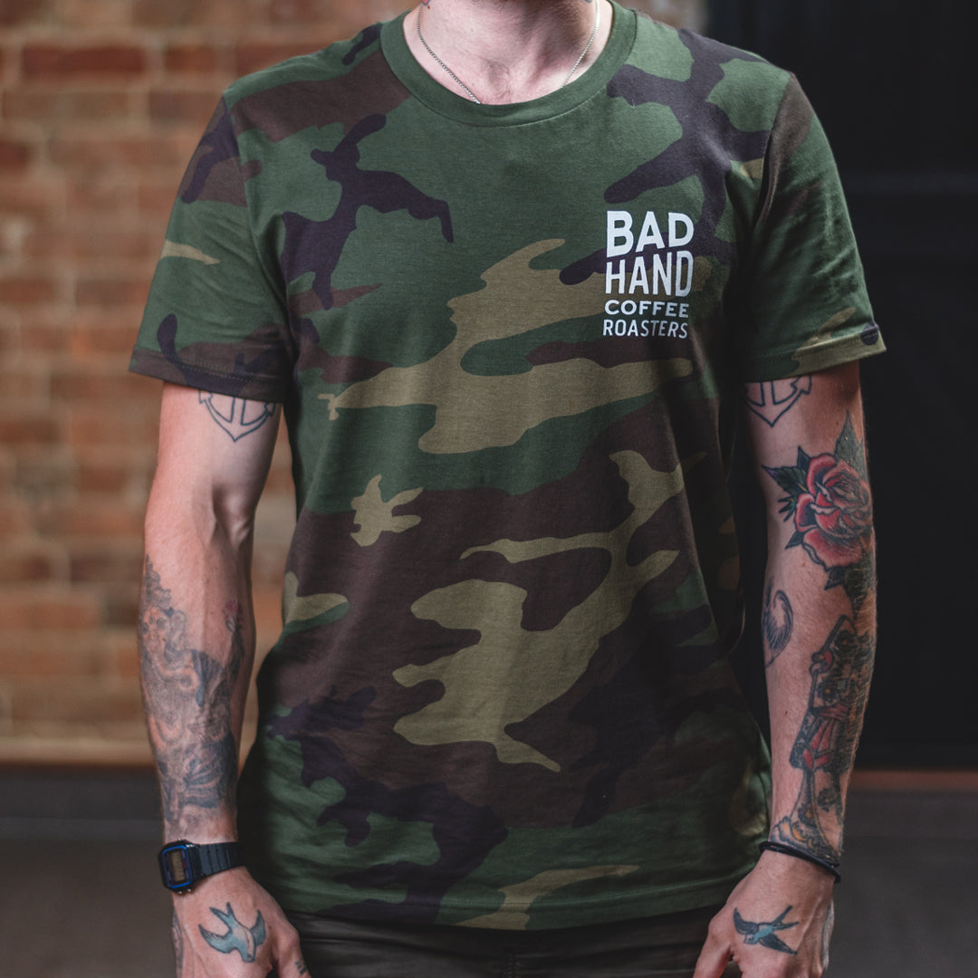 Organic Camo Bad Hand Coffee T-shirt