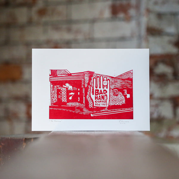 Bad Hand Warehouse Lino Print